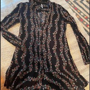 Nwot FREE PEOPLE floral stripes button down oversized boho shirt dress MEDIUM